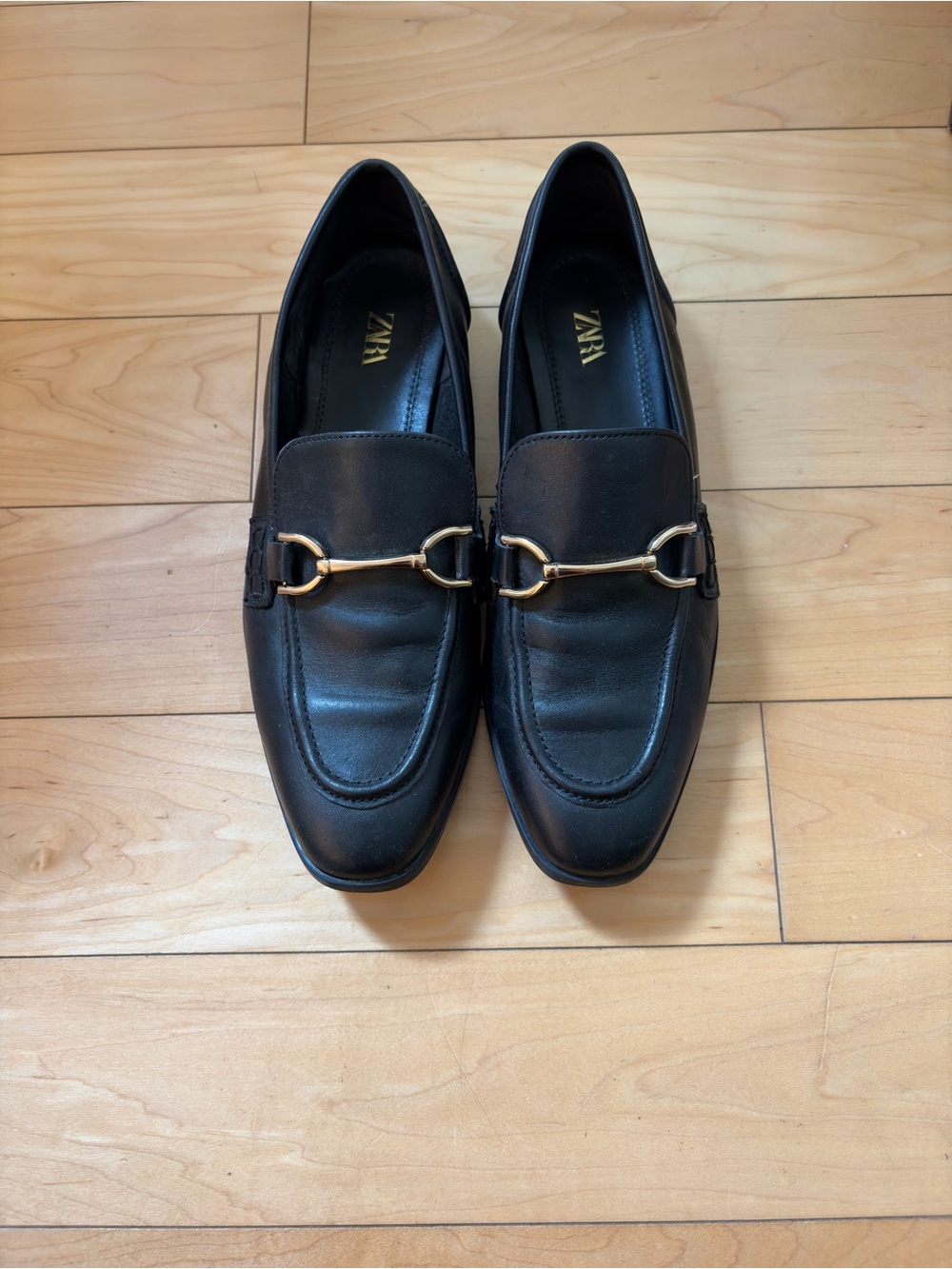 ZARA Black Leather Horsebit Loafers for Women